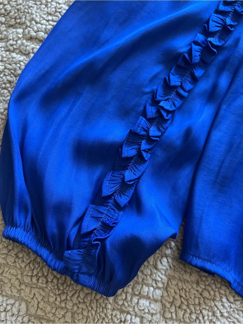 LOFT Royal Blue Ruffle-Trim Button Front Blouse - Picture 3 of 5